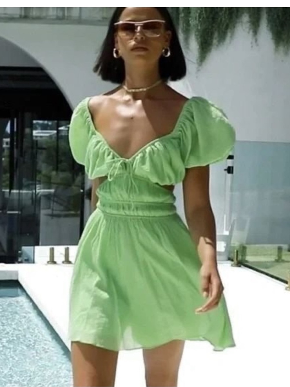 Sabo Skirt -  Green Puff-Sleeve Mini Dress